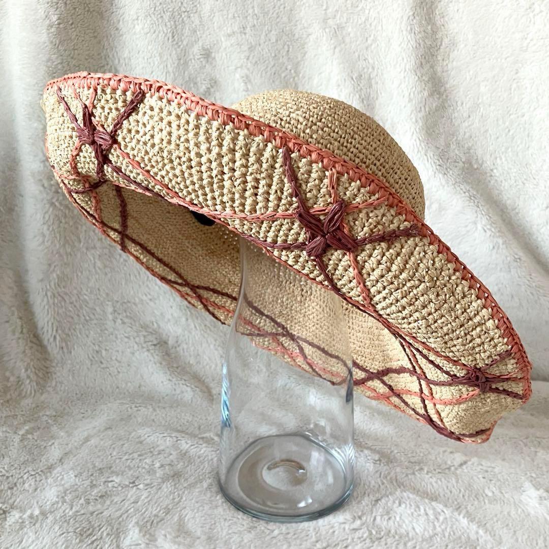 ゆ*す様 超希少 ヘレンカミンスキー ラフィア ワイドブリム ナチュラル×コーラ