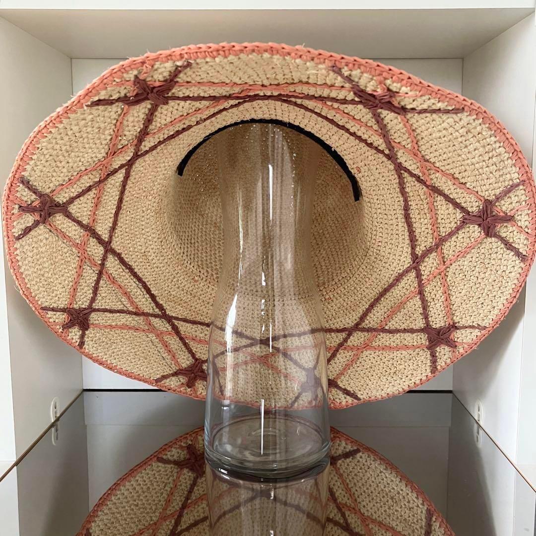 ゆ*す様 超希少 ヘレンカミンスキー ラフィア ワイドブリム ナチュラル×コーラ