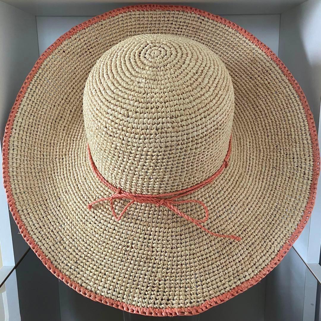 ゆ*す様 超希少 ヘレンカミンスキー ラフィア ワイドブリム ナチュラル×コーラ