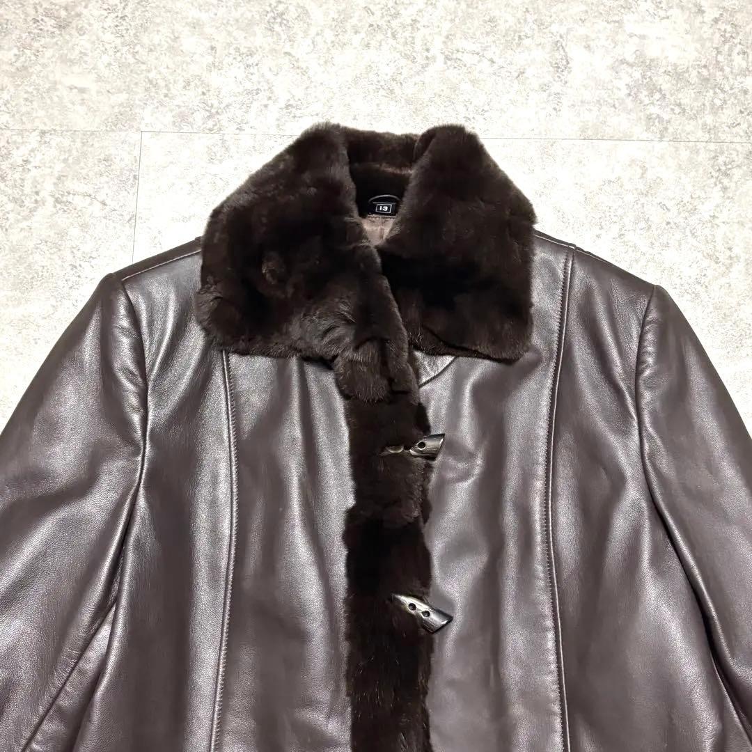 BALMAIN レザージャケット　羊革　毛皮 レッキスラビット　ブラウン　XL