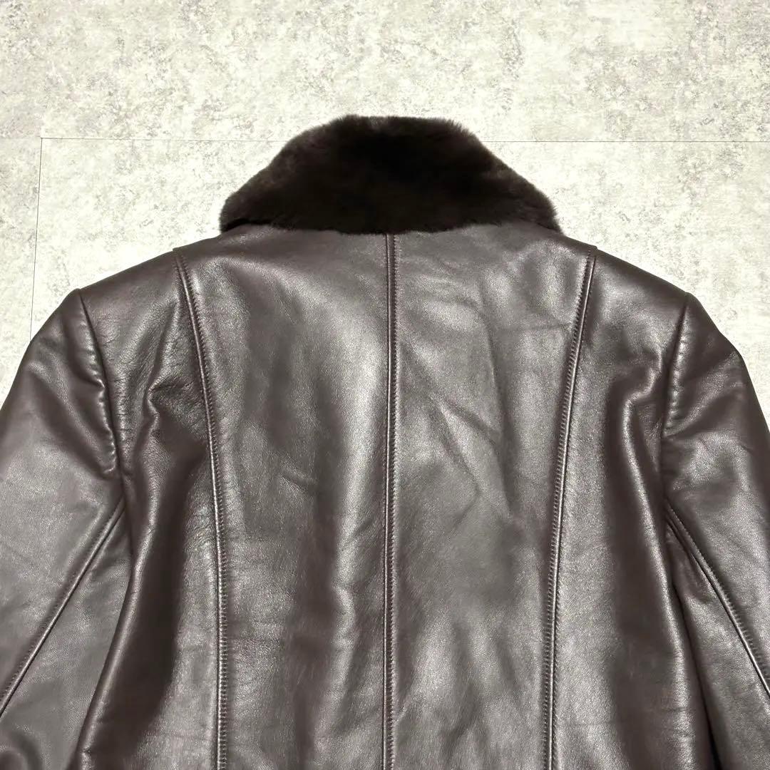 BALMAIN レザージャケット　羊革　毛皮 レッキスラビット　ブラウン　XL