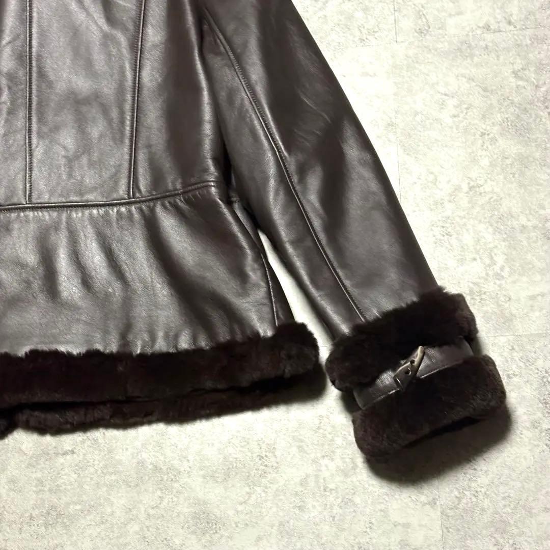 BALMAIN レザージャケット　羊革　毛皮 レッキスラビット　ブラウン　XL
