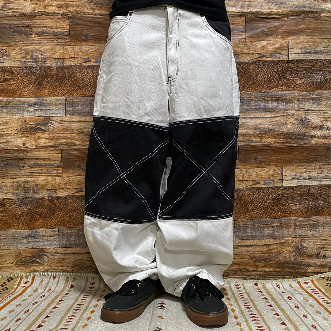 ドッグタウンバギーデニム白黒極太w31刺繍b系ストリートブラックホワイトデニム