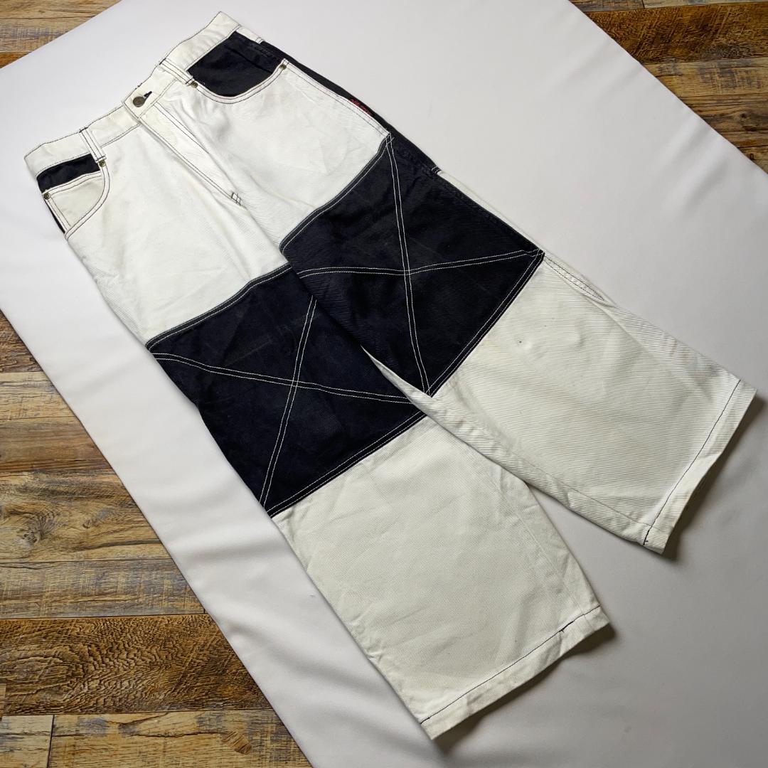 ドッグタウンバギーデニム白黒極太w31刺繍b系ストリートブラックホワイトデニム