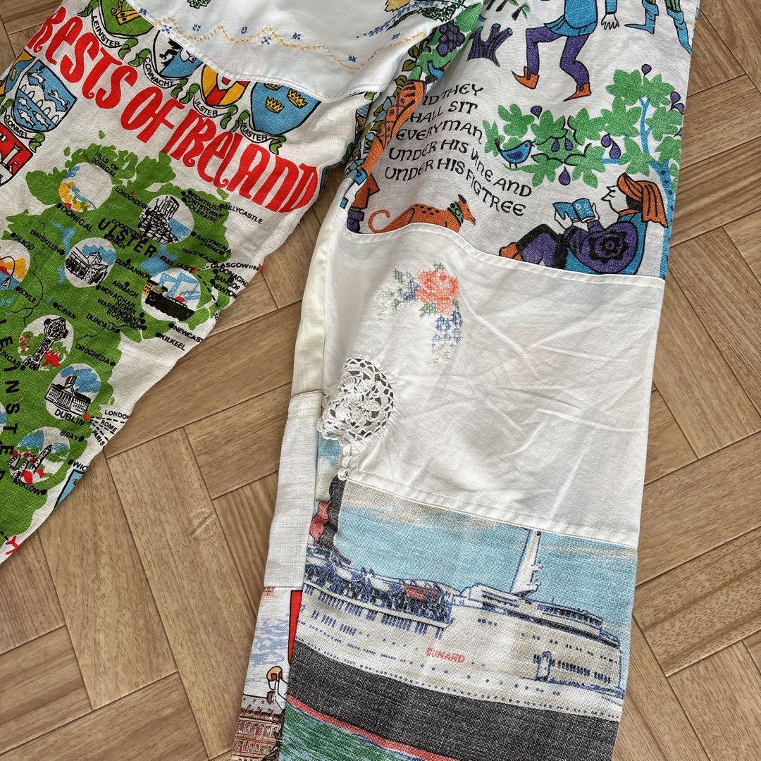 刺繍 ヴィンテージクロス リメイクパンツ 一点物