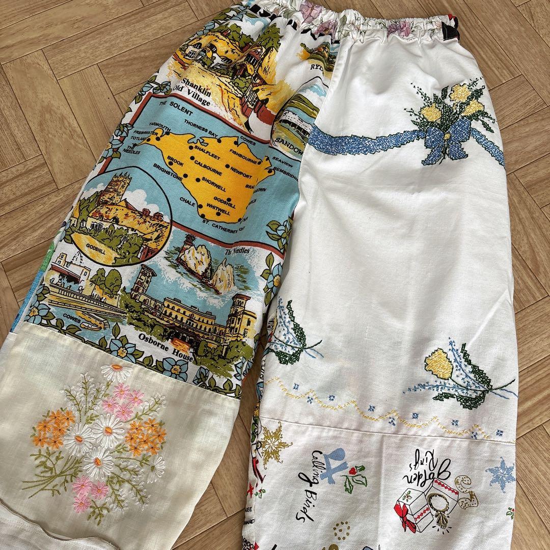 刺繍 ヴィンテージクロス リメイクパンツ 一点物