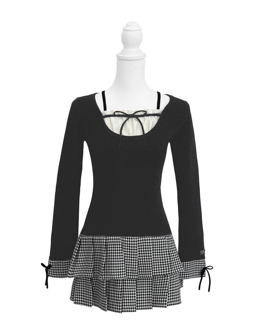 ミシェルマカロン ハニーミュウ 千鳥プリーツドッキングワンピース