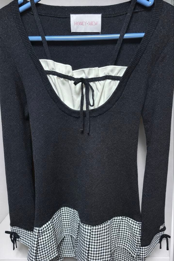 ミシェルマカロン ハニーミュウ 千鳥プリーツドッキングワンピース