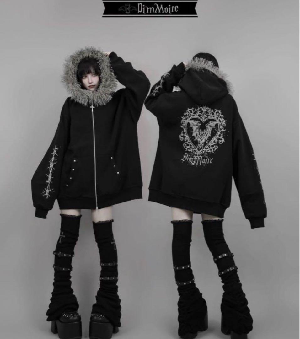 ディムモアール ファーフードGothicパーカー ブラック XL ロング丈