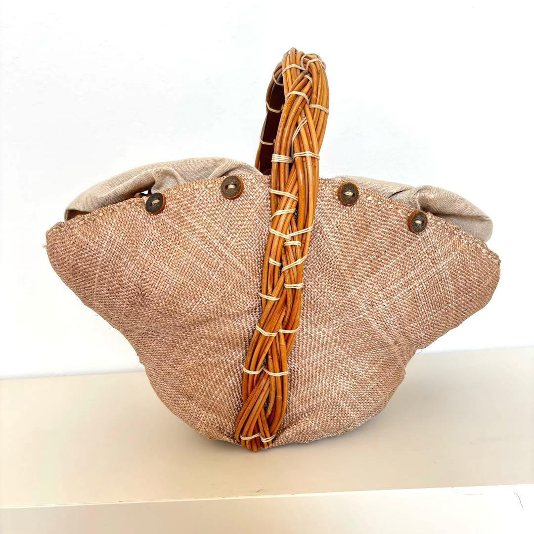 【希少レア】エバゴス チャーム カゴバッグ マルシェ 帽子型 パナマ ボタン