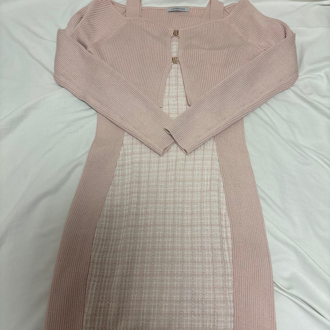 リップサービス　ツイードオフショルアンサンブルニットワンピース　ピンク