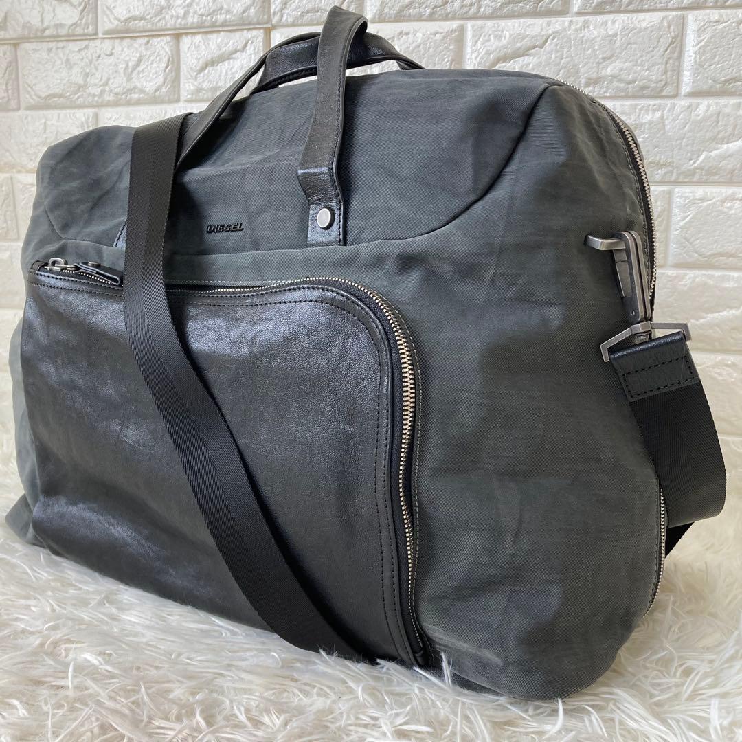 DIESEL✨2way キャンバス&レザー　ボストンバッグ　旅行カバン　大容量