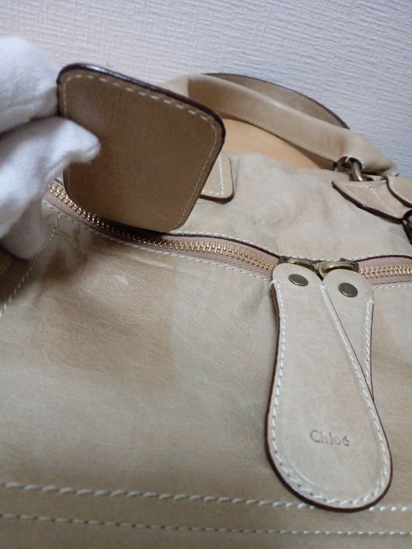 クロエベイレザー ベージュ レザー ハンドバッグ
