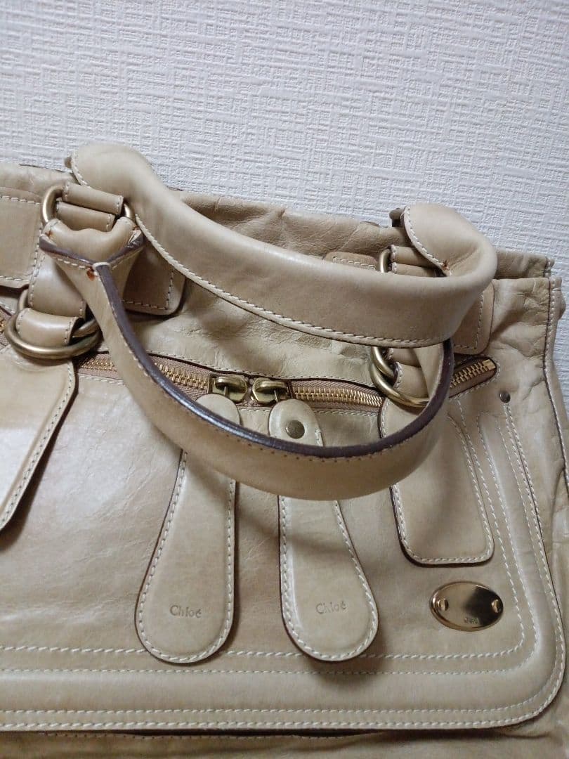 クロエベイレザー ベージュ レザー ハンドバッグ