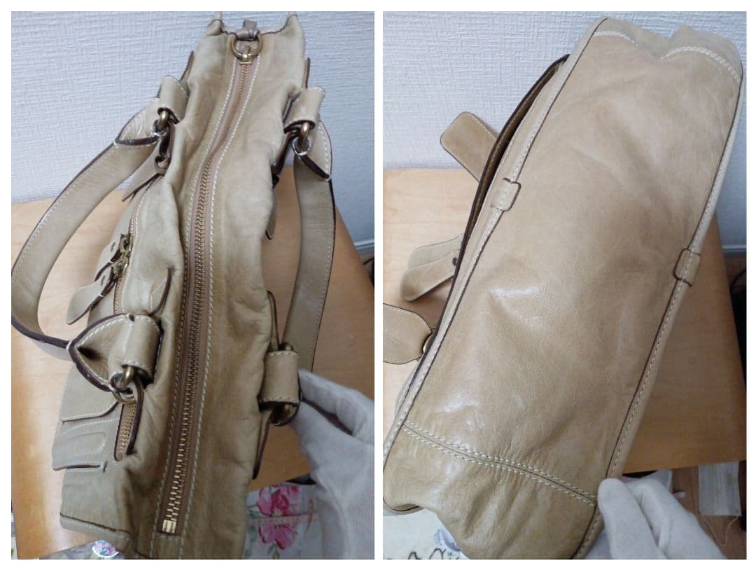 クロエベイレザー ベージュ レザー ハンドバッグ