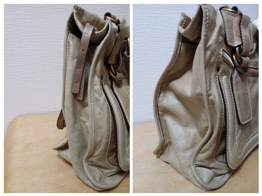 クロエベイレザー ベージュ レザー ハンドバッグ