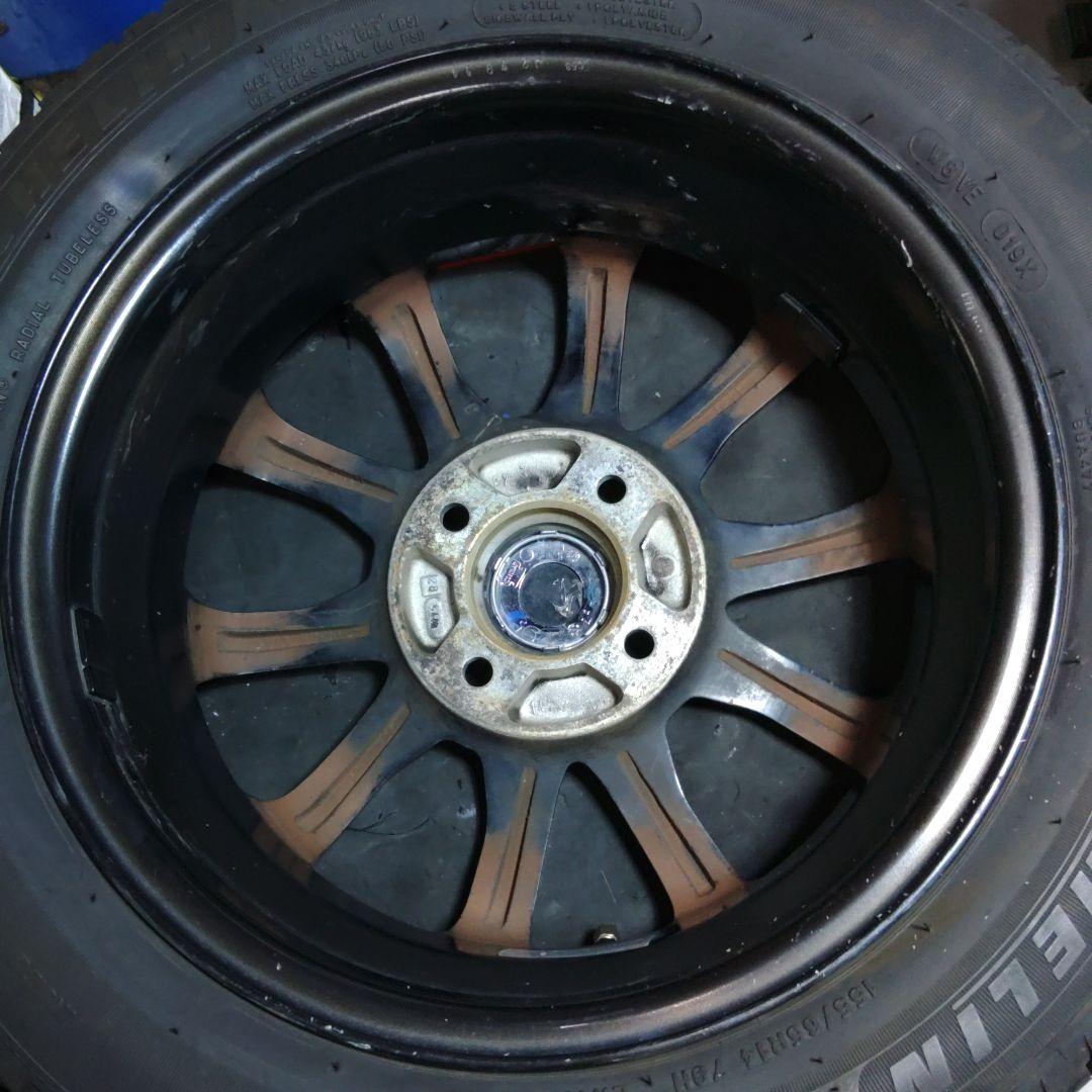 ①《軽四》１４の１００の４半Ｊ４穴　155/65R14　中古２本セット