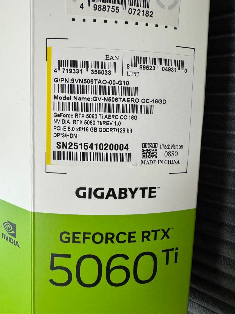 GIGABYTE GeForce RTX 5060 Ti 16GB 保証有り