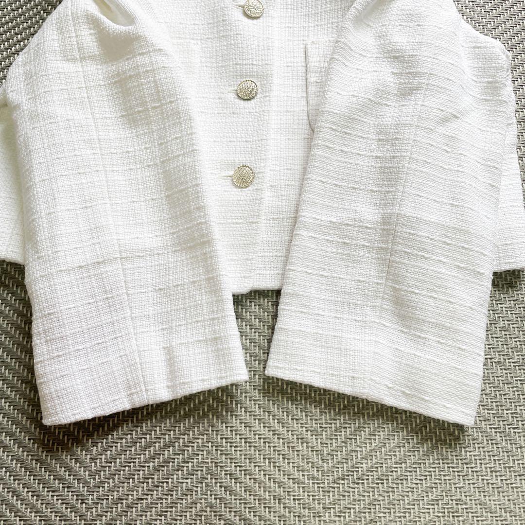 極美品 ANAYI コットンオックスショート ジャケット ノーカラー ツイード