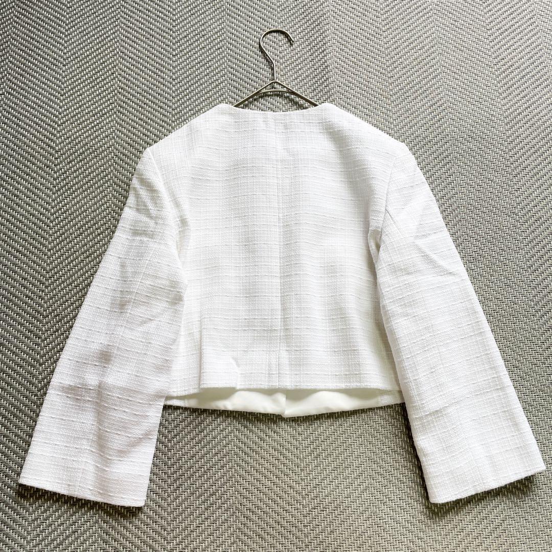 極美品 ANAYI コットンオックスショート ジャケット ノーカラー ツイード