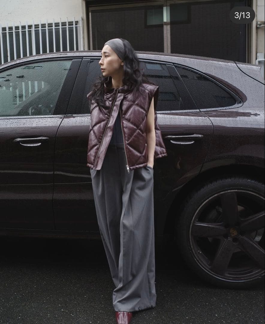 トップス SYNTHETIC LEATHER QUILTING MINI VEST