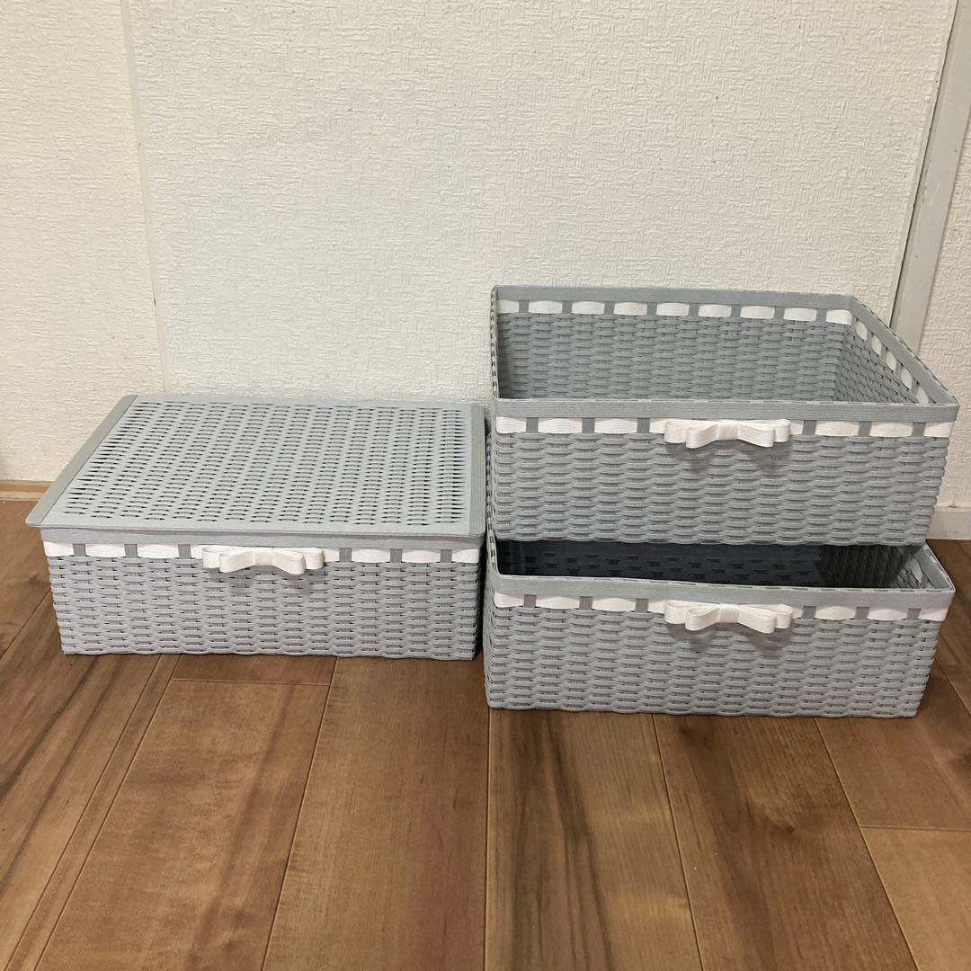 akbanページ　エコクラフト　クラフトバンド　収納かご３個