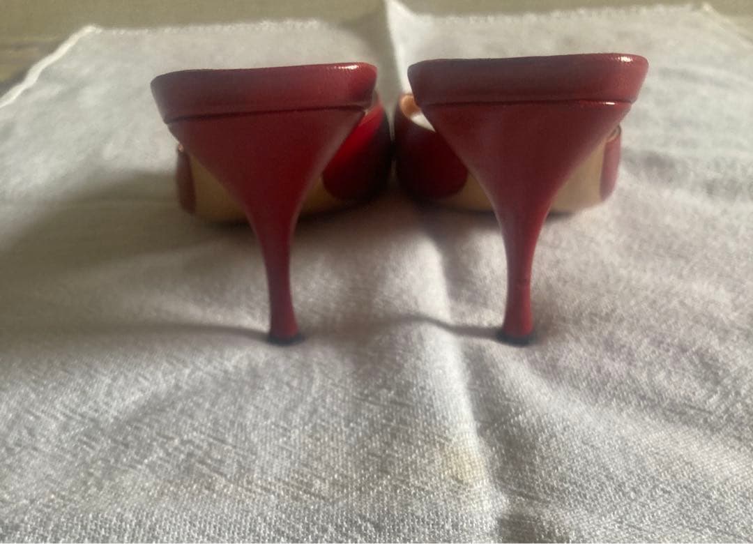 PRADA プラダ　レッド ミュール 高ヒール オープントゥ