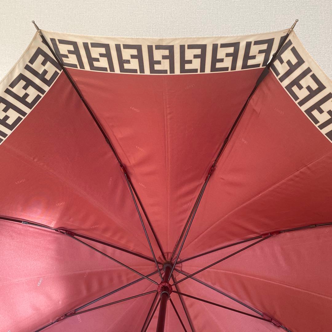 フェンディ 長傘 ズッカ柄 FF 雨傘 ボルドー　レッド 赤