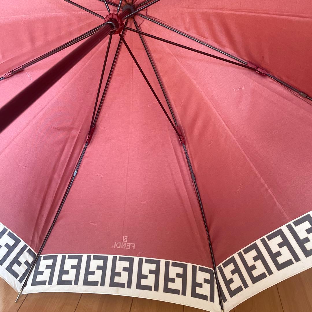 フェンディ 長傘 ズッカ柄 FF 雨傘 ボルドー　レッド 赤