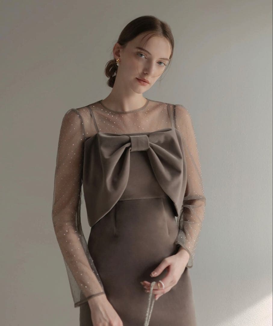 Leja 2WAYリボンビスチェドットストーンベロアワンピースドレス