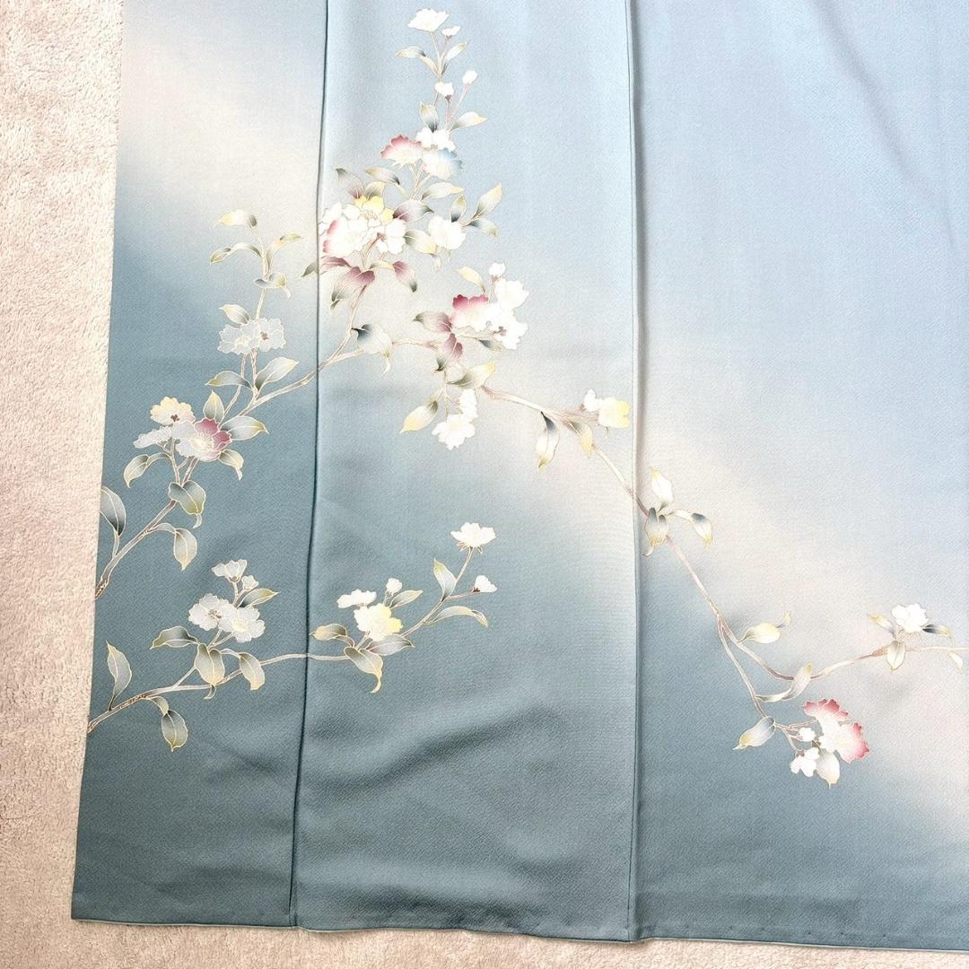 付け下げ 友禅 紋無し 浅縹色 水色 正絹 丈160 裄64 IS1081☆