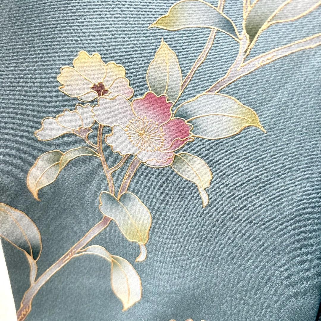 付け下げ 友禅 紋無し 浅縹色 水色 正絹 丈160 裄64 IS1081☆