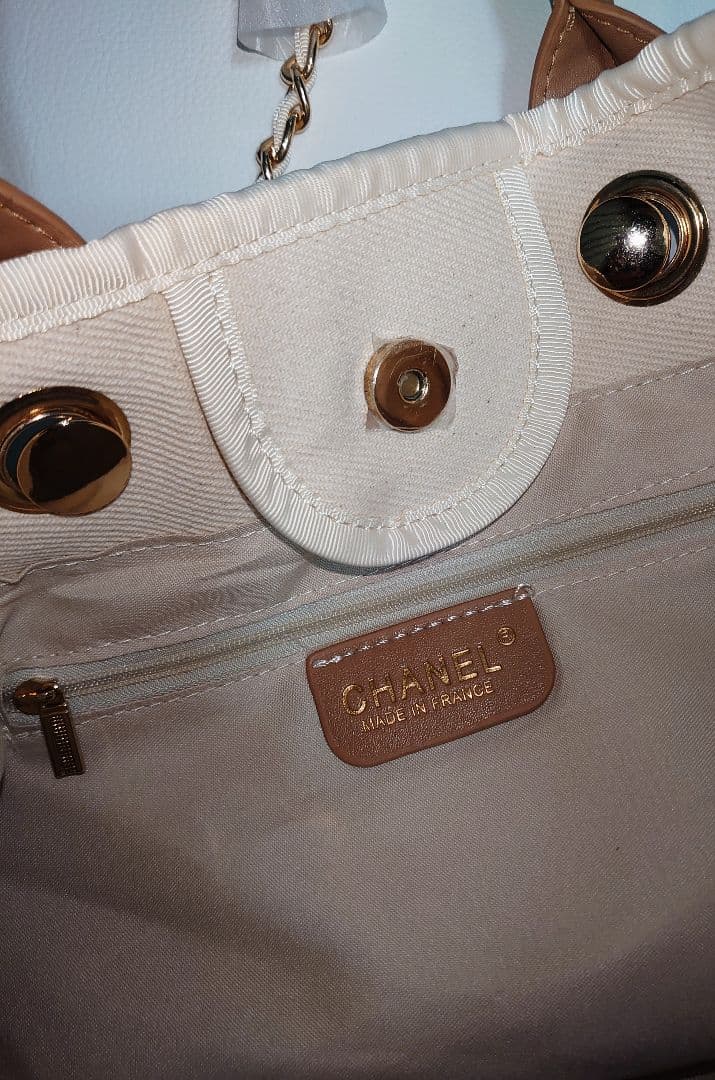 CHANEL 　ノベルティ　パール装飾 トートバッグ　アイボリー系