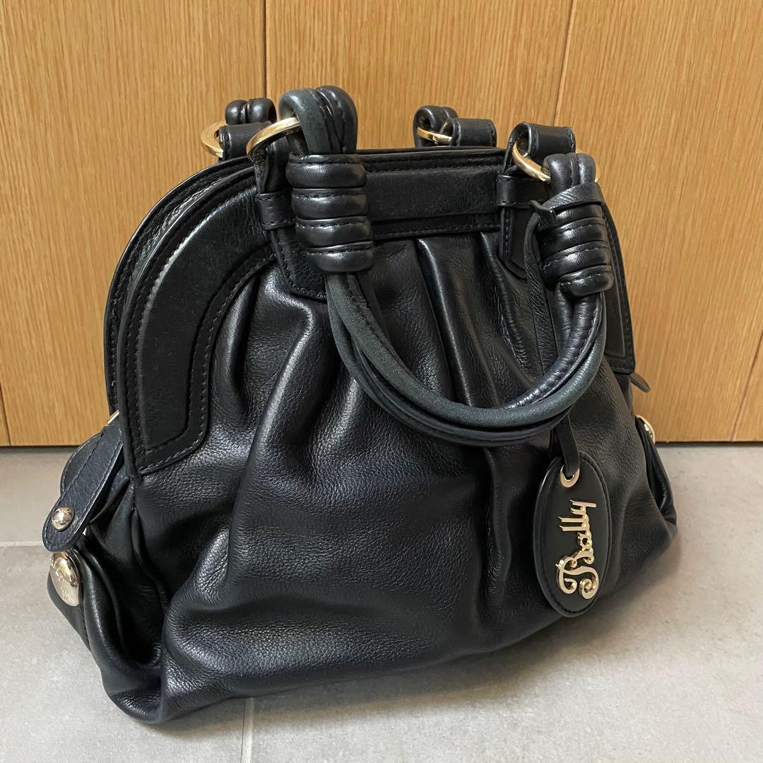 美品BALLY バリー シボ革 レザーブラック 黒 本　革BAG バッグ