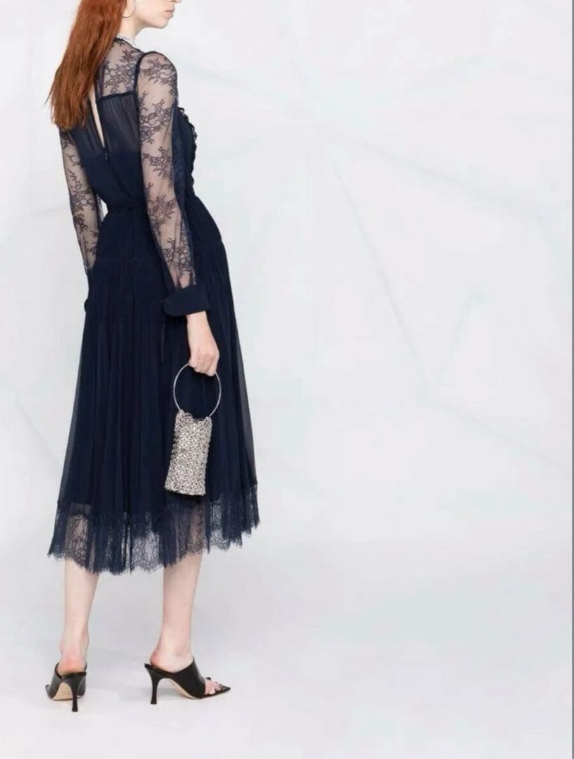 self-portrait ネイビーレースドレス　長袖