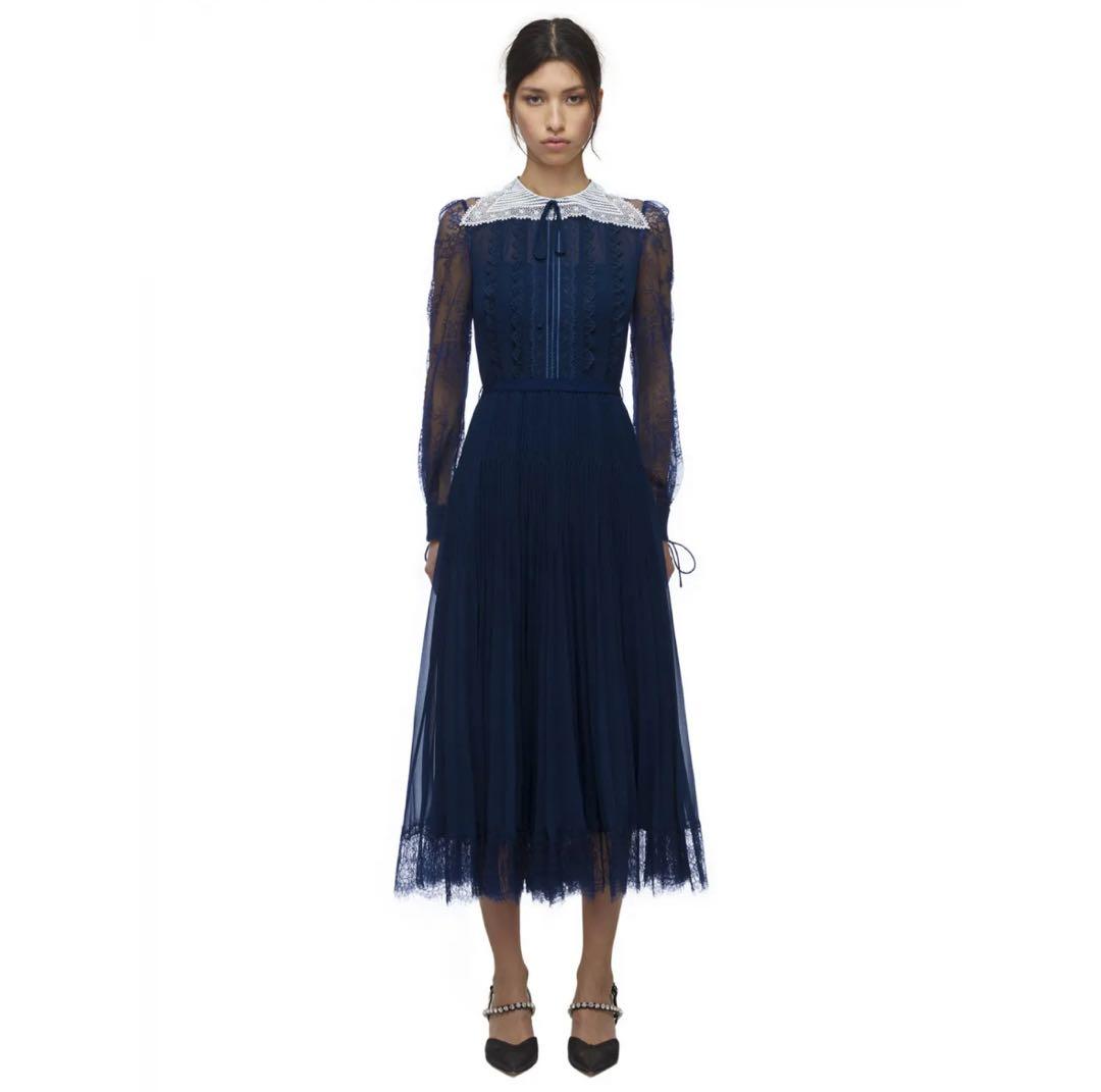 self-portrait ネイビーレースドレス　長袖