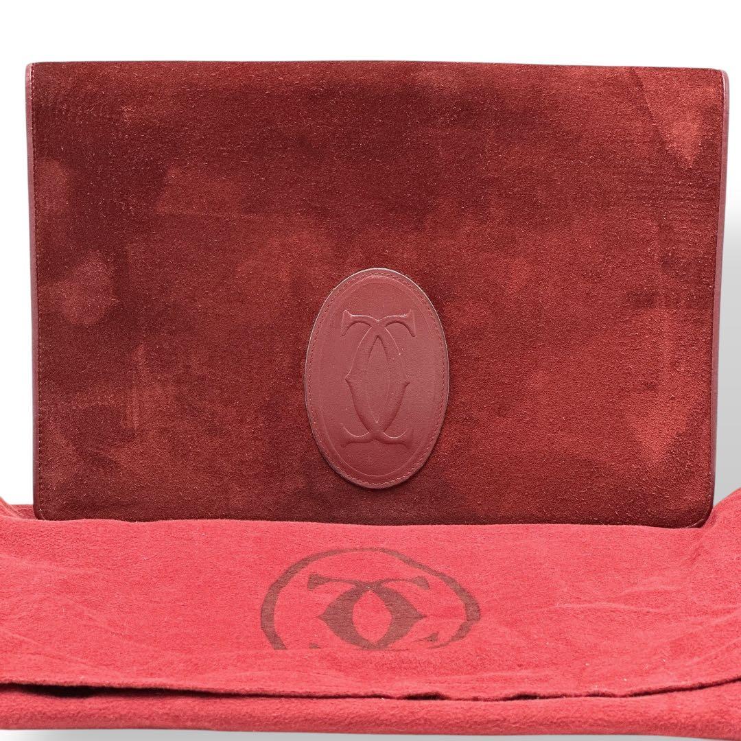 美品 カルティエ クラッチバッグ マストライン スエード 高級感 赤