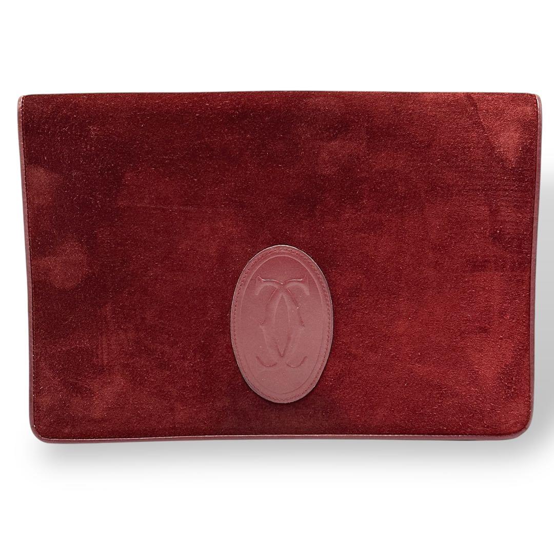 美品 カルティエ クラッチバッグ マストライン スエード 高級感 赤