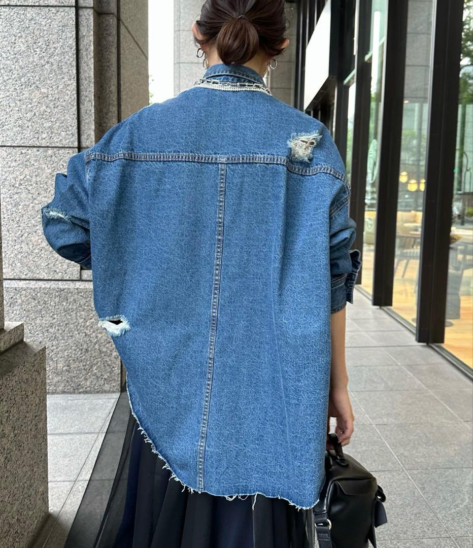 DouDouダメージデニムシャツ