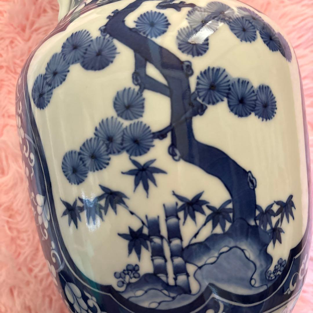 大きい⭕️人気！飾壺　染付　松青　花　花瓶　壺　大壺　古美術品　骨董品　青