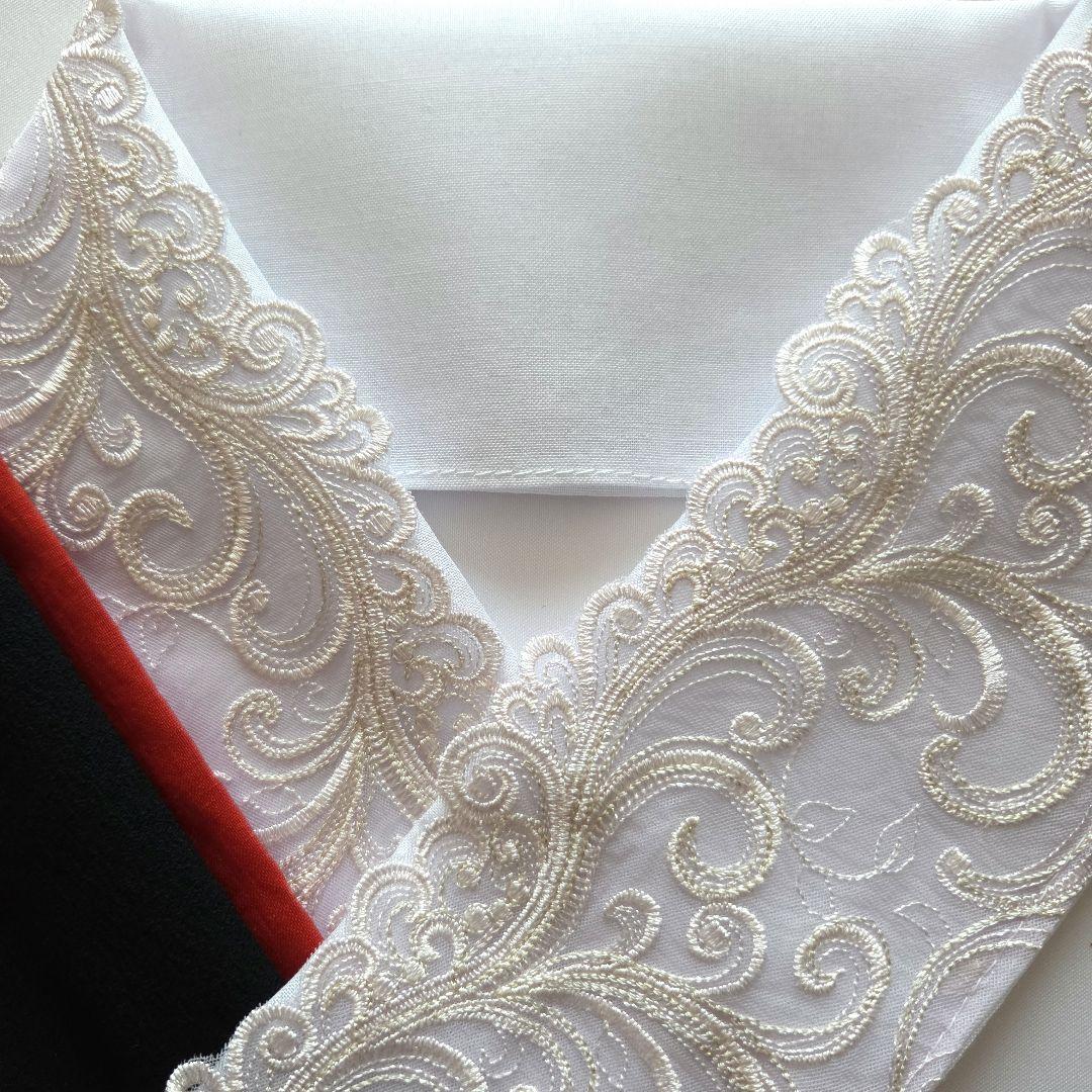 NO.K-50　半衿 半襟　 モダンラメ入りリーフ刺繍レース 6点おまとめ