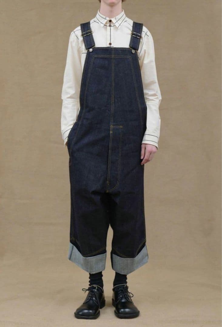 1回着用美品:NEMETHネメス:比翼デニムオーバーオール サイズL 国産デニム