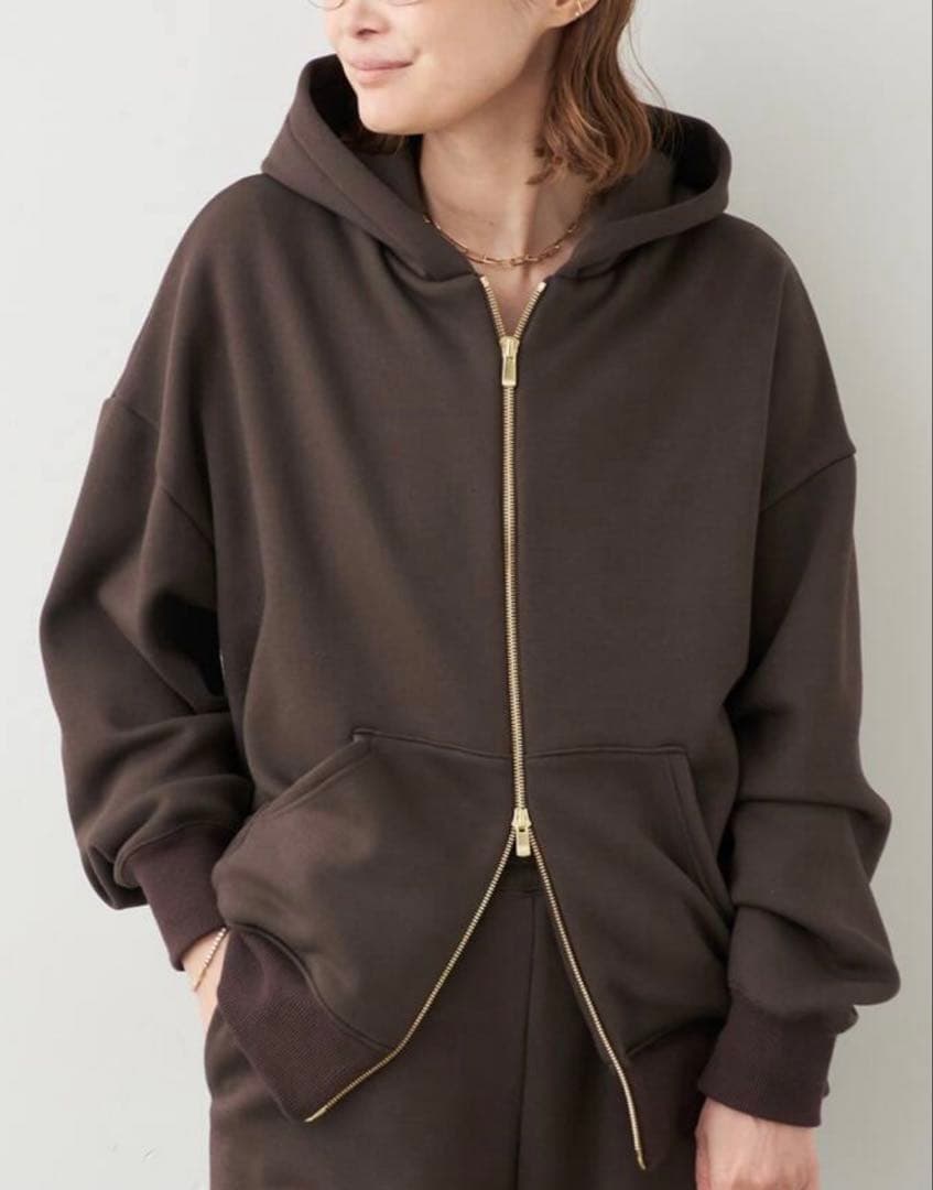 Deuxieme CIass Warm ジップ フーディー ブラウン