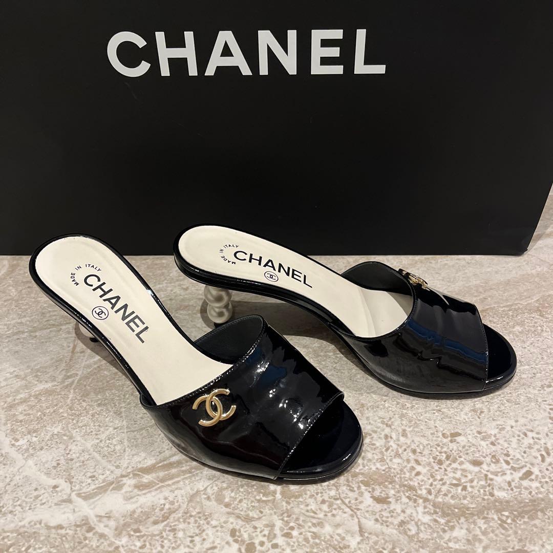 sahara！ CHANEL ブラック パールヒール ミュール