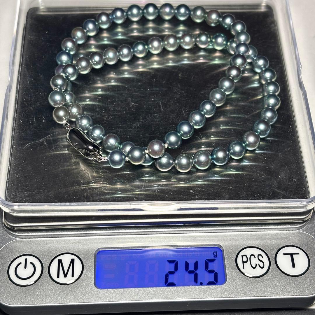 あこや真珠　パールネックレス　6.0-6.5mm 本真珠　ブルー系