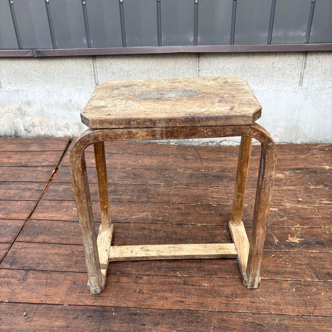 C1 昭和レトロ 古道具 無垢材 木製椅子 プライウッドスツール 古家具 花台
