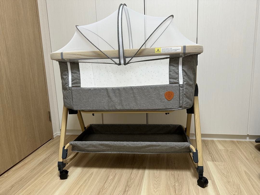 【Y】HZDMJ ベビーベッド グレー 蚊帳付き