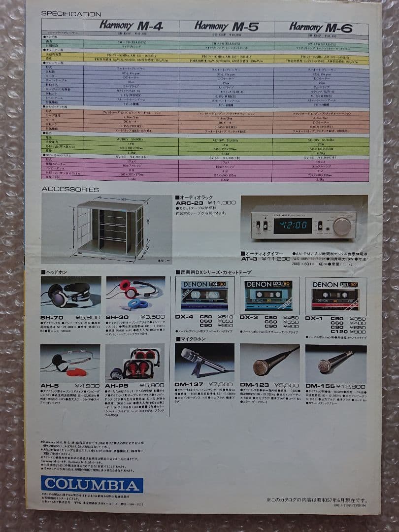 ★COLUMBIA★Harmony パーソナルステレオ カタログ★'82-6