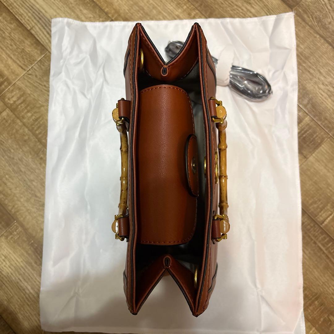 ブラウン バンブーハンドバッグ　バレンタイン