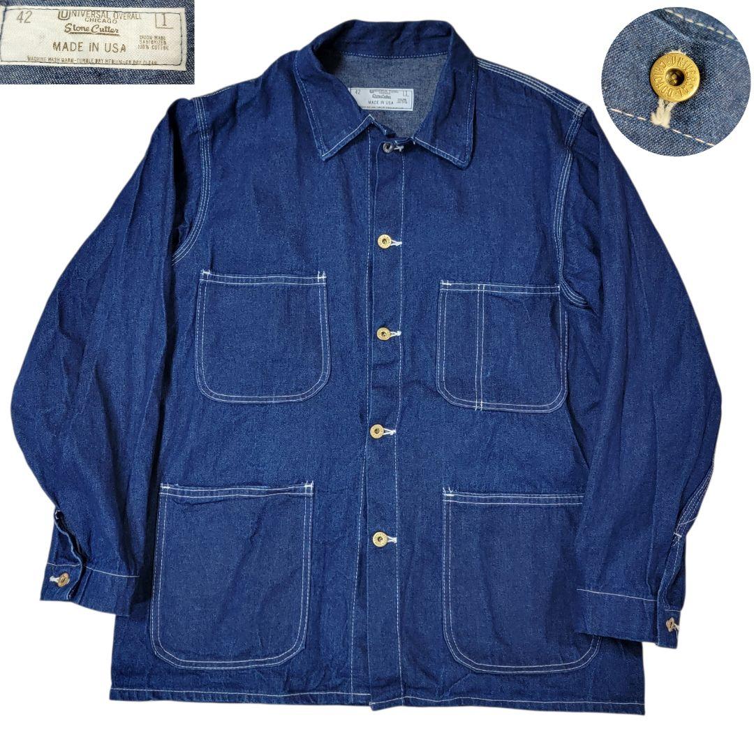80S-90S 濃紺 ユニバーサルオーバーオール 3本針 42 カバーオール